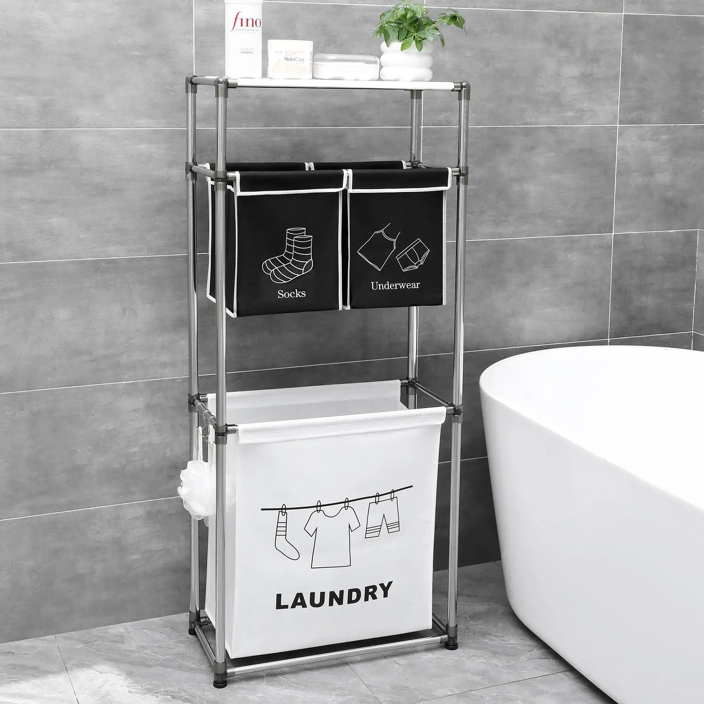 3 Tier Laundry Hamper Sorter with 4 Removable Bags for Clothes Organization Lights Darks and 3 Hooks Included