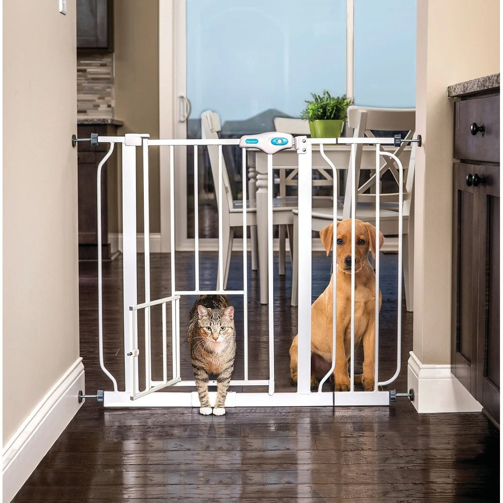 Extra Wide Metal Dog Gate With Small Door One Hand Opening