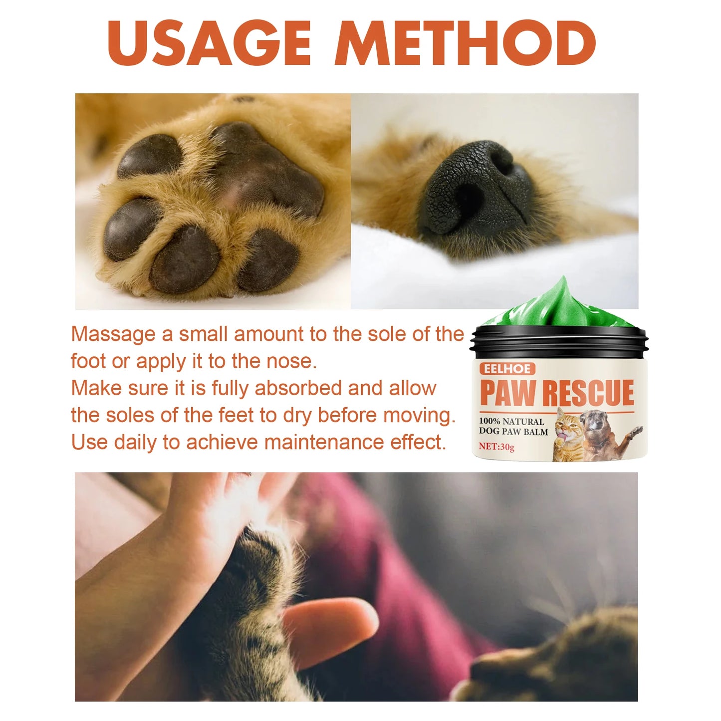 Pet Paw Cream 30g Moisturizing and Nourishing Ointment for Dog and Cat Chapped Paws with Natural Ingredients