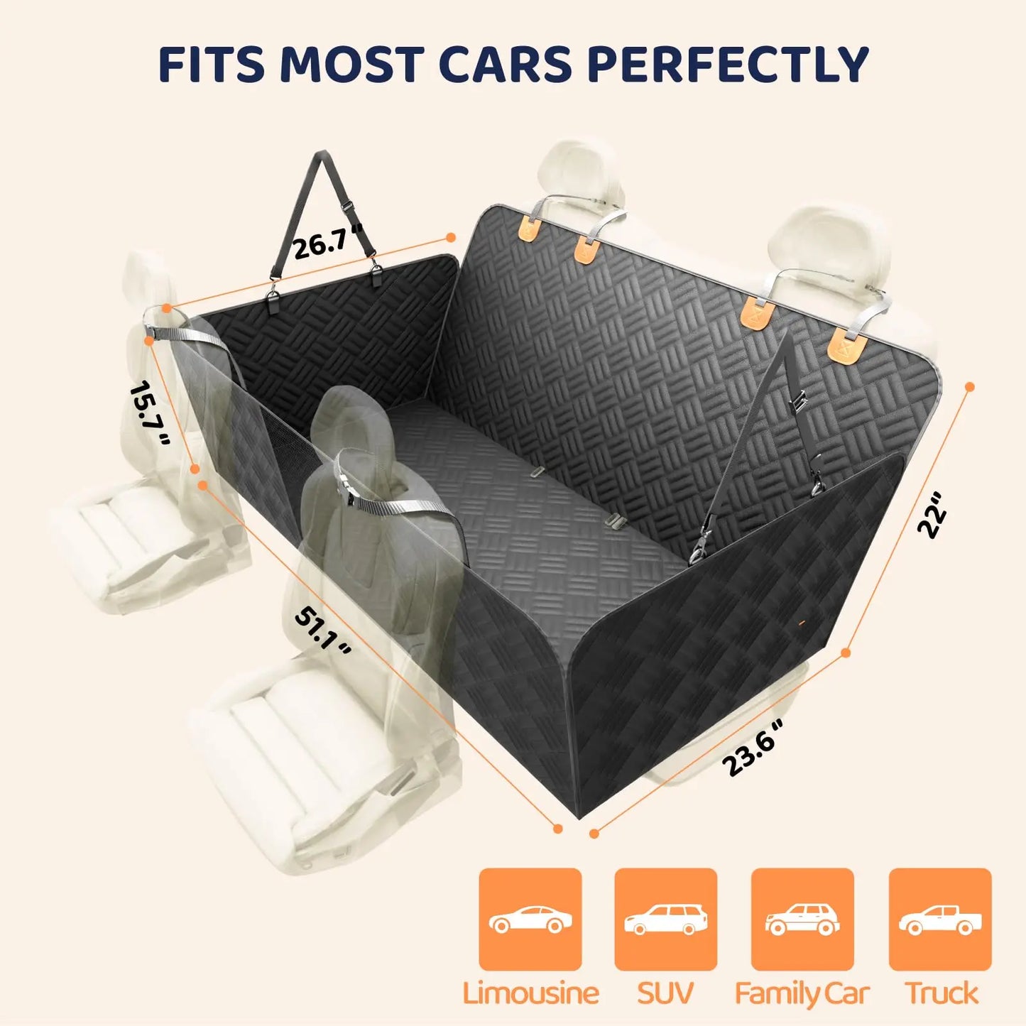 Car Rear Seat Dog Cover Extender 400 Pound 600D Hammock