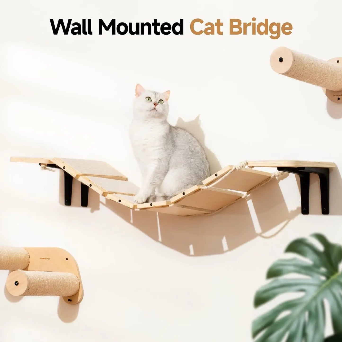 MEWOOFUNCN Cat Bridge Wall Mounted Wooden Climbing Shelves Five Tier