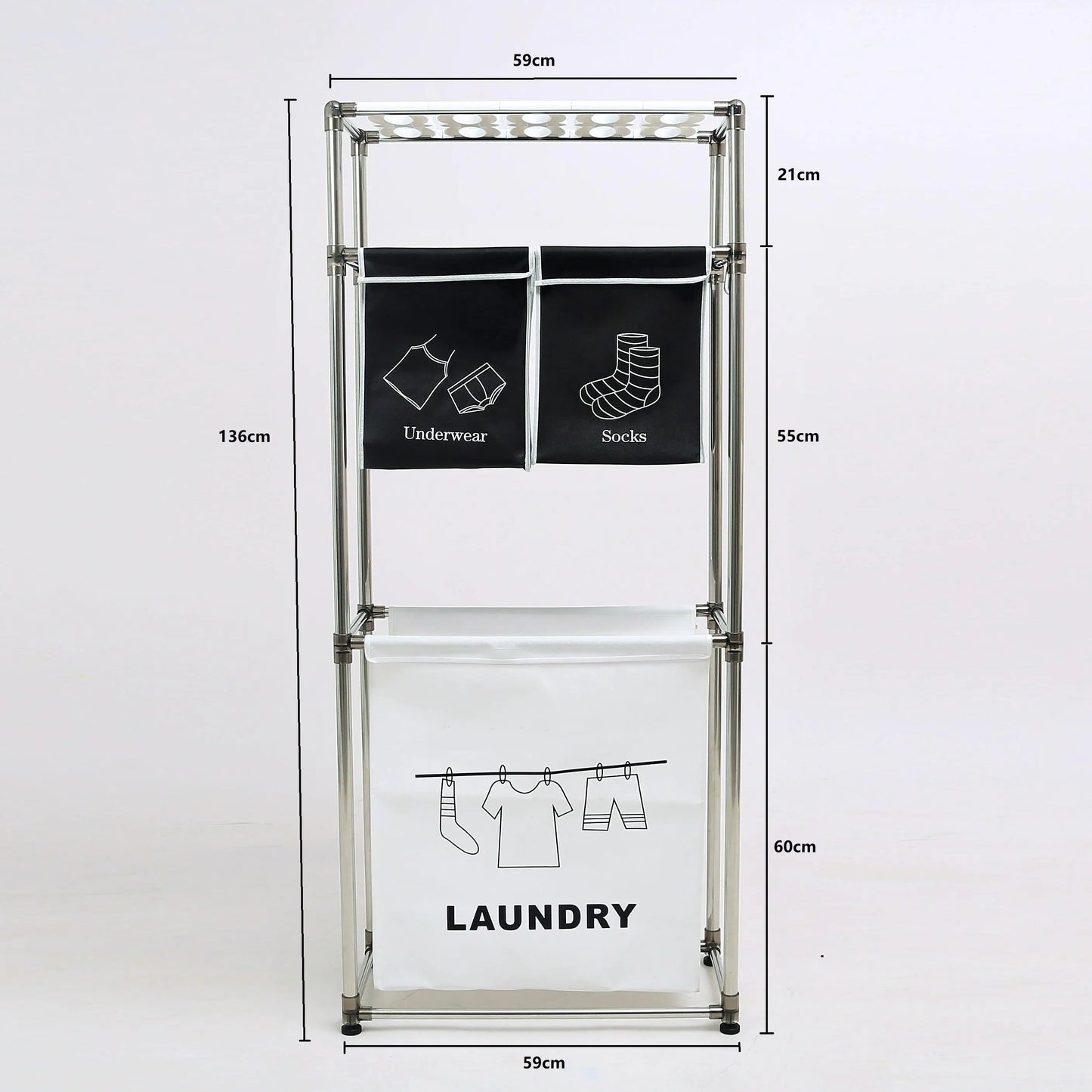 3 Tier Laundry Hamper Sorter with 4 Removable Bags for Clothes Organization Lights Darks and 3 Hooks Included