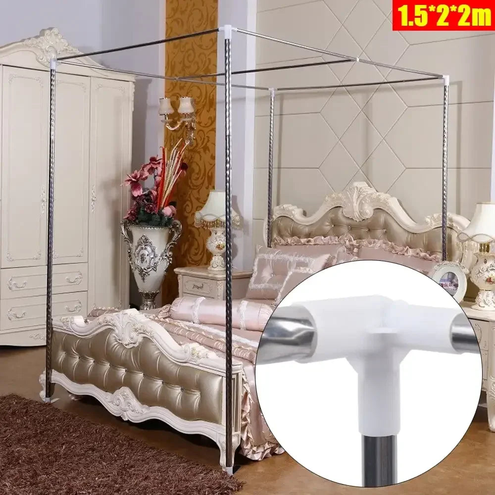 Stainless Steel Canopy Bed Frame With Mosquito Net Queen