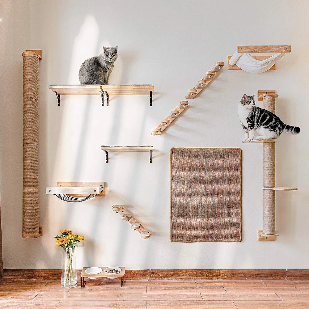 Cat Climbing Shelf Wall Mounted Four Step Stairway With Sisal Scratching Post For Cats Tree Tower Platform