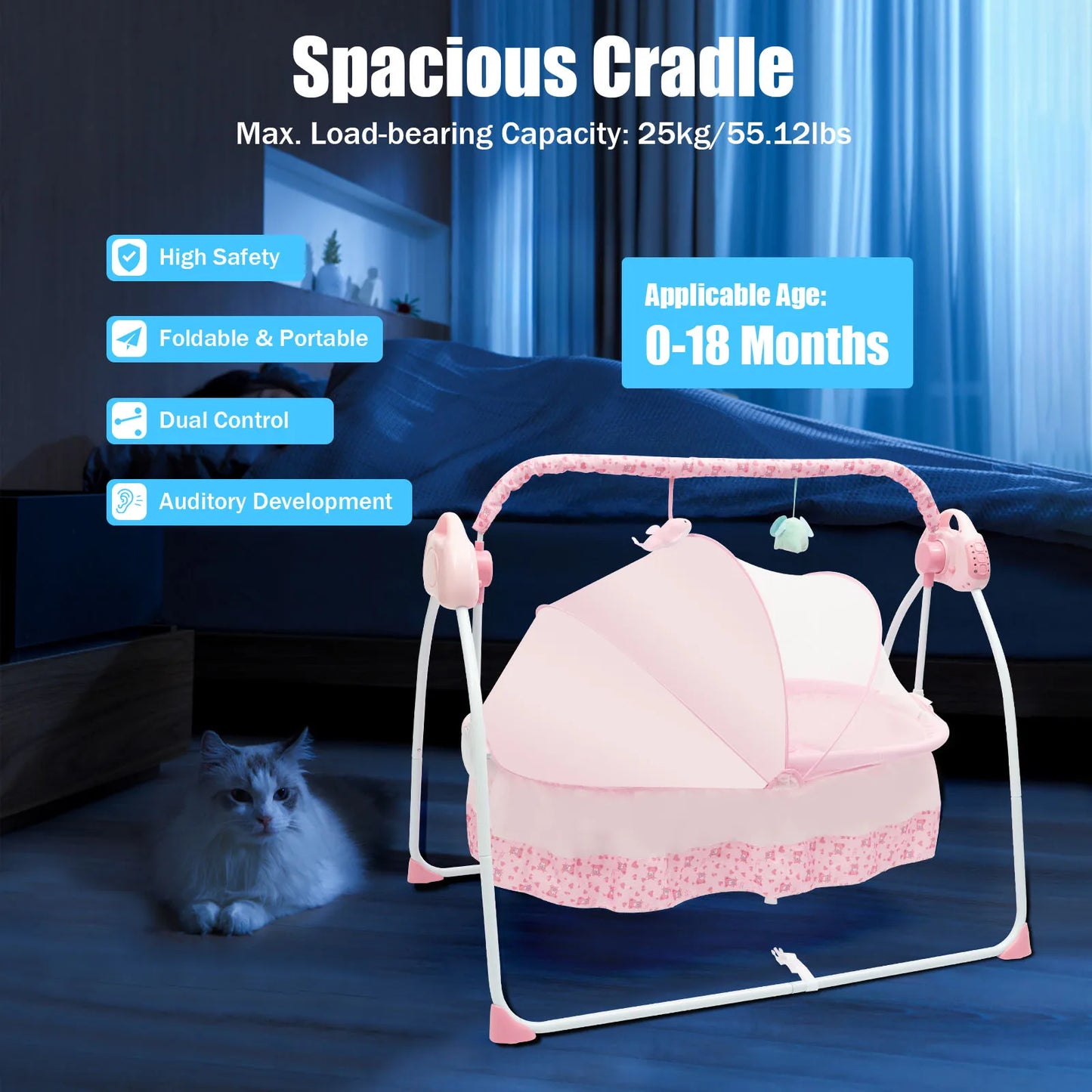 5 Gear Auto Swing Baby Crib Net With Music And Bluetooth