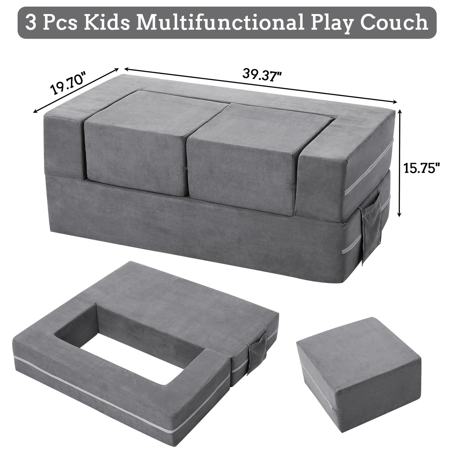 Modular Kids Play Couch 3 Piece Toddler Foam Sofa Bed