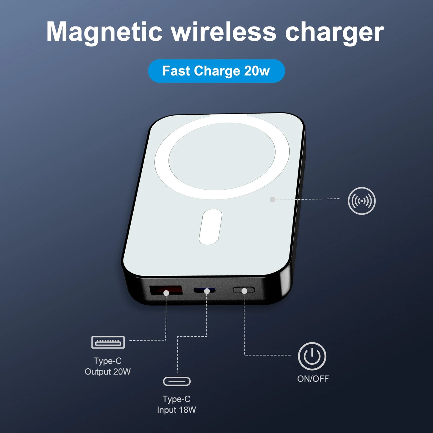 Magnetic Wireless Portable Charger Power Bank 10000mAh PD20W Built In LED Display for iPhone 16 15 14 13 12 Pro Mini Pro Max