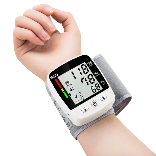 Digital Blood Pressure Monitor Wrist Tensiometer Electronic Sphygmomanometer Tonometer with LCD Display and 90 Memory Rechargeable Battery