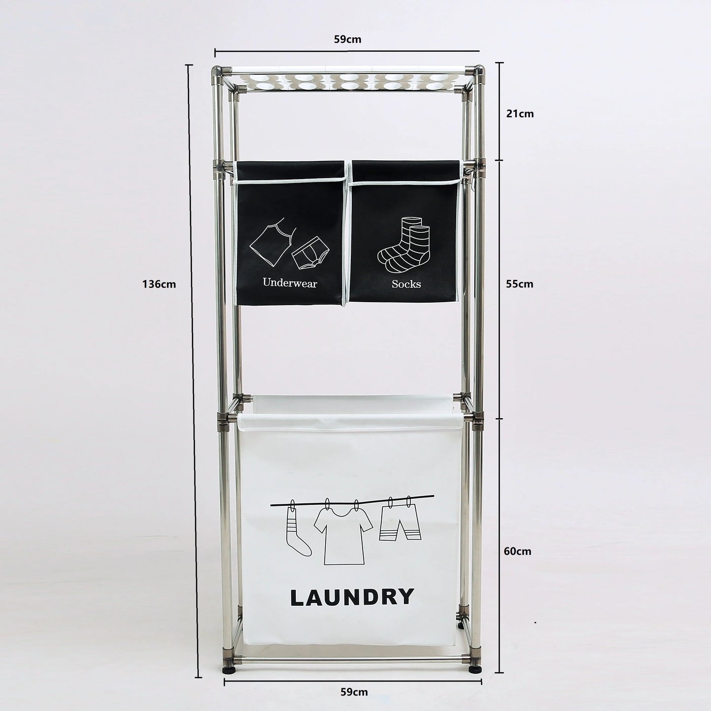 Romellar 3 Tier Laundry Sorter Hamper With 4 Removable Bags For Darks And Lights