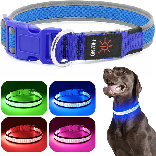 Comfortable Neon Green LED Dog Collar Lights for Small Medium Large Dogs USB Rechargeable Adjustable Soft Mesh