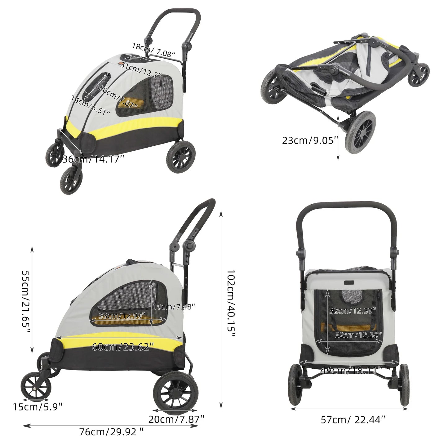 Premium 4 Wheel Foldable Dog Stroller Pram For All Sizes
