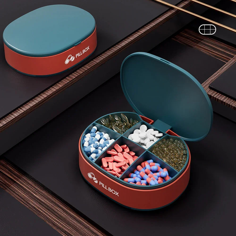 Hign-concerned 6 Compartment Travel Pill Organizer Portable Pill Case