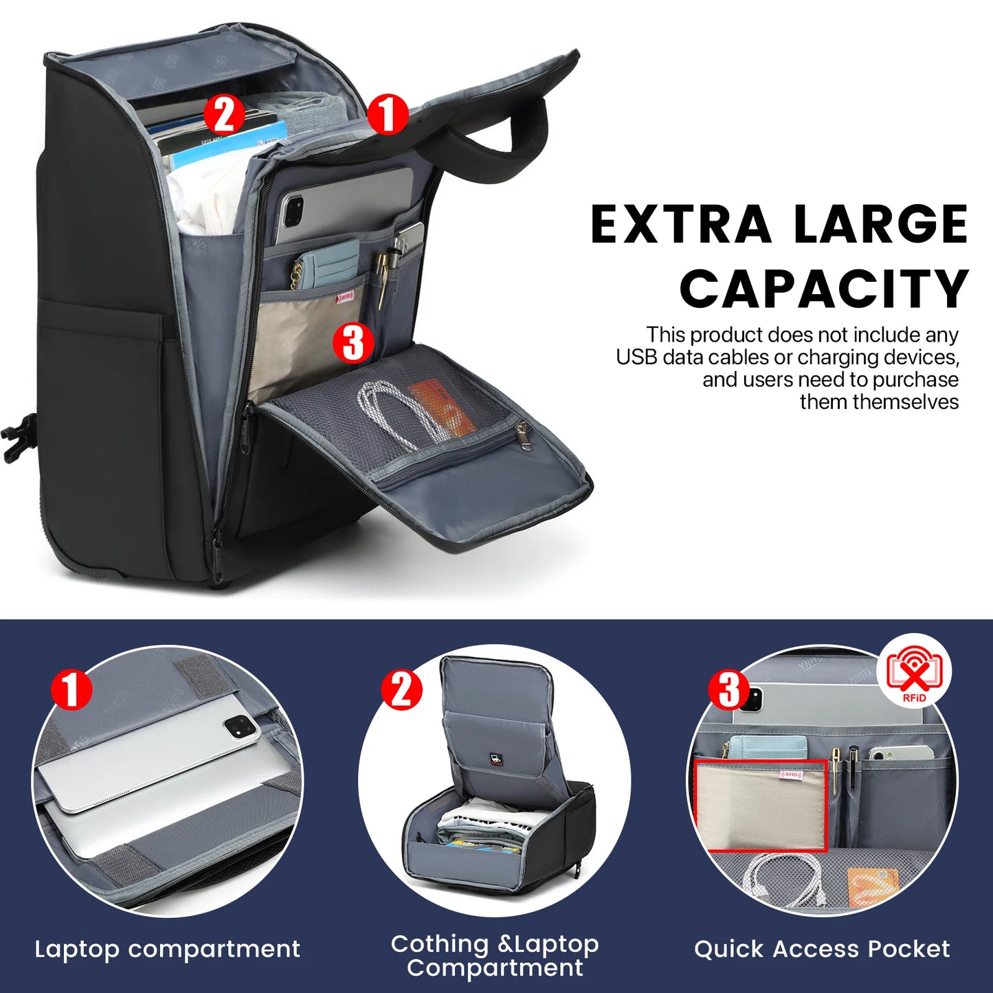 YH&GSCN Rolling Backpack Laptop Water Resistant Large Capacity Luggage