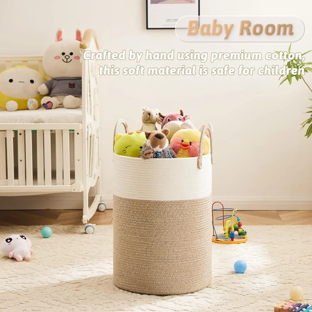 Woven Cotton Rope Laundry Basket Storage Hamper for Dirty Clothes Toys and Blankets Easy to Clean Collapsible Design for Bathroom and Baby Room