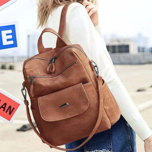 2025 New Waterproof PU Leather Backpack Purse for Women Casual Shoulder Handbags