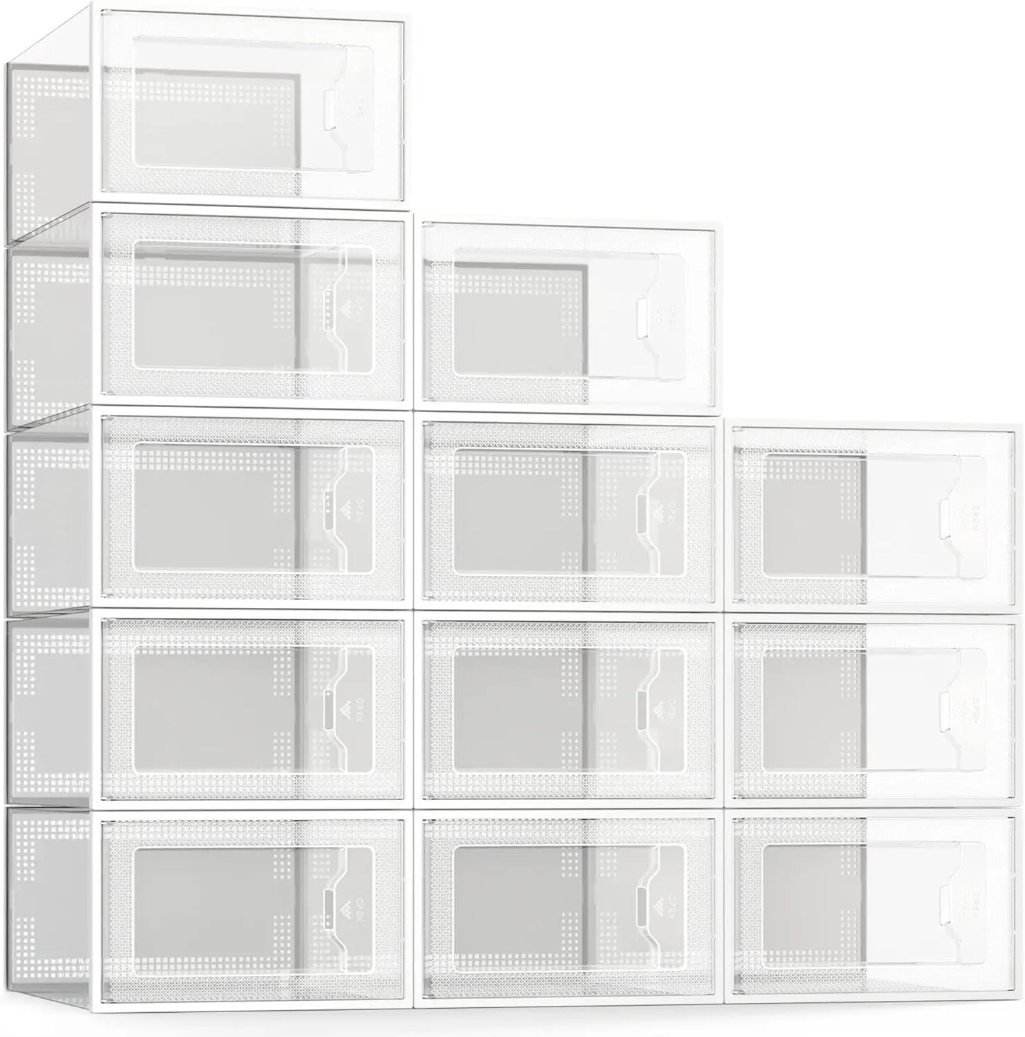 12 Pack Clear Plastic Shoe Storage Box Stackable Organizer Space Saving Foldable Sneaker Bin