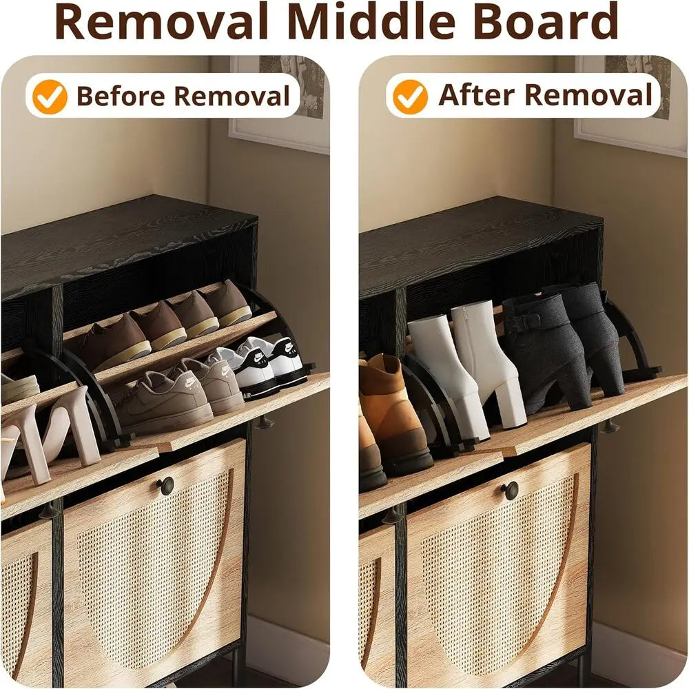 Ironck Rattan Shoe Cabinet With 4 Flip Drawers Narrow