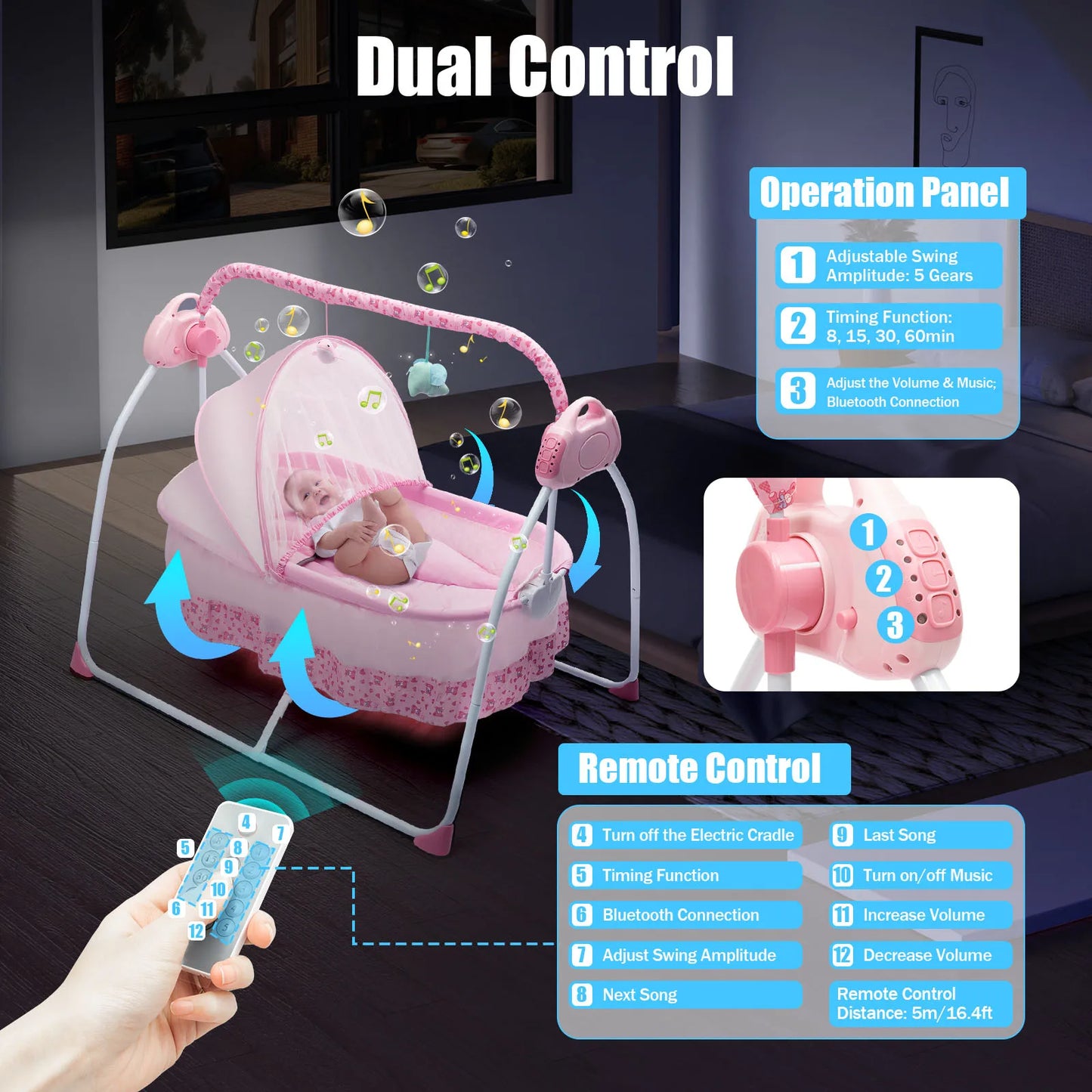 5 Gear Auto Swing Baby Crib Net With Music And Bluetooth