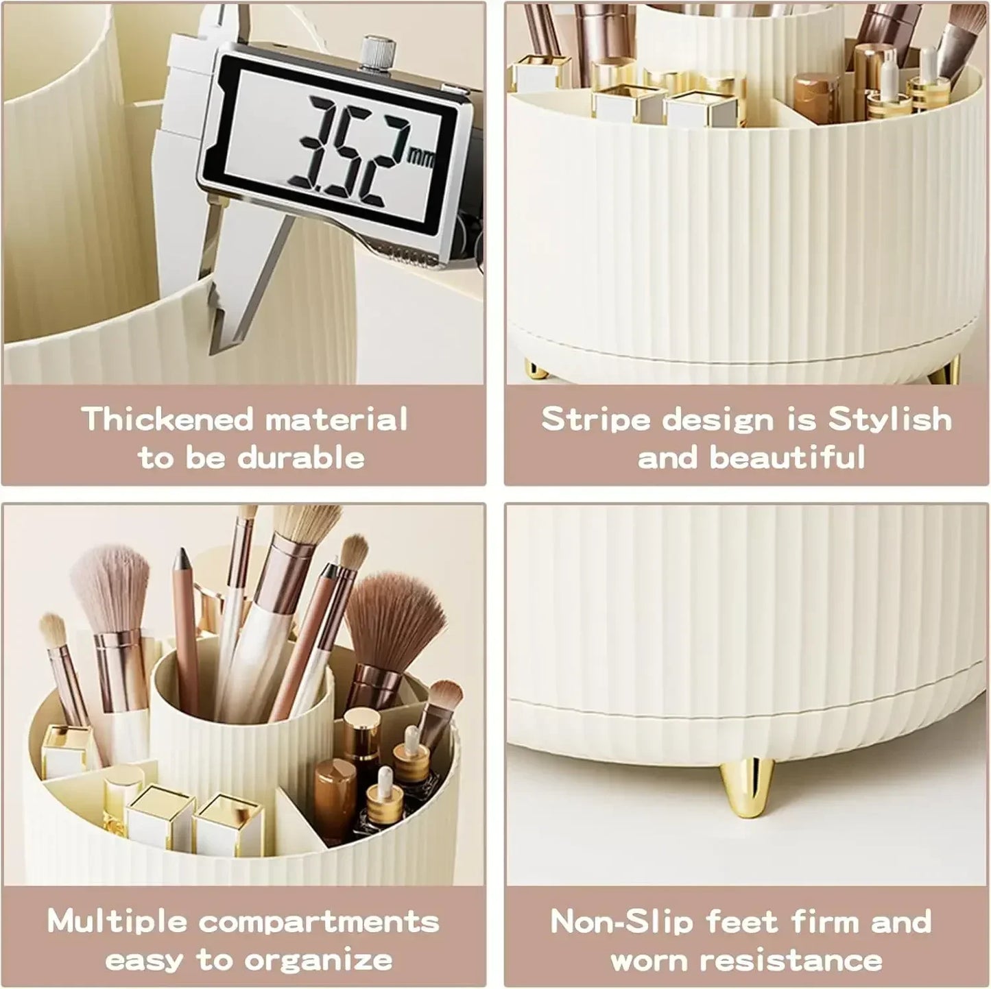 Casa Bano 360 Degree Rotating Makeup Brush Organizer Five Slot Cup Vanity Storage