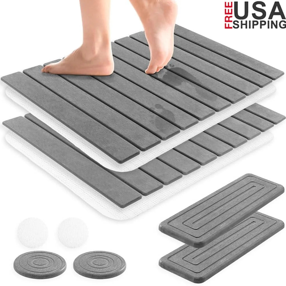 Stone Bath Mat Set Quick Dry Non Slip Diatomite Foldable Absorbent Kitchen Bathroom Counter Pet Bowl Mat