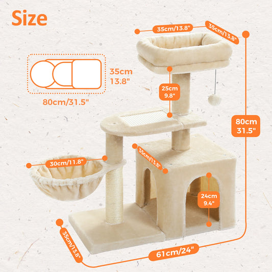 Cat Tree Cat Tower for Indoor Cats with Scratching Posts Big Hammock and Removable Top Perch Grey