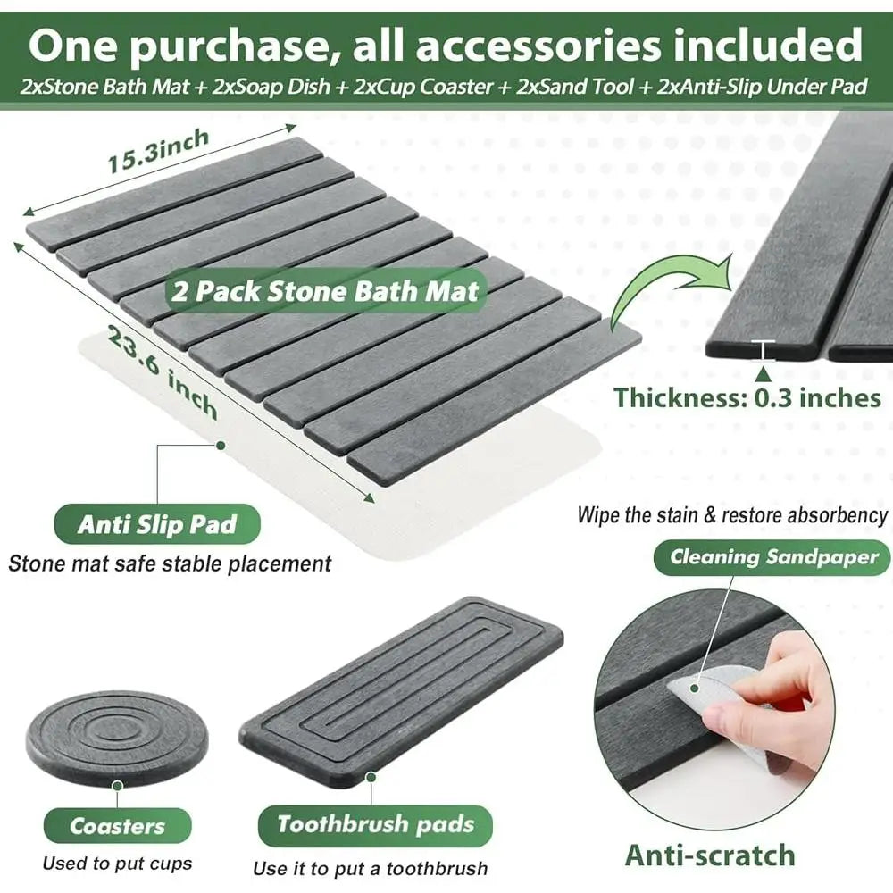Stone Bath Mat Set Quick Dry Non Slip Diatomite Foldable Absorbent Kitchen Bathroom Counter Pet Bowl Mat