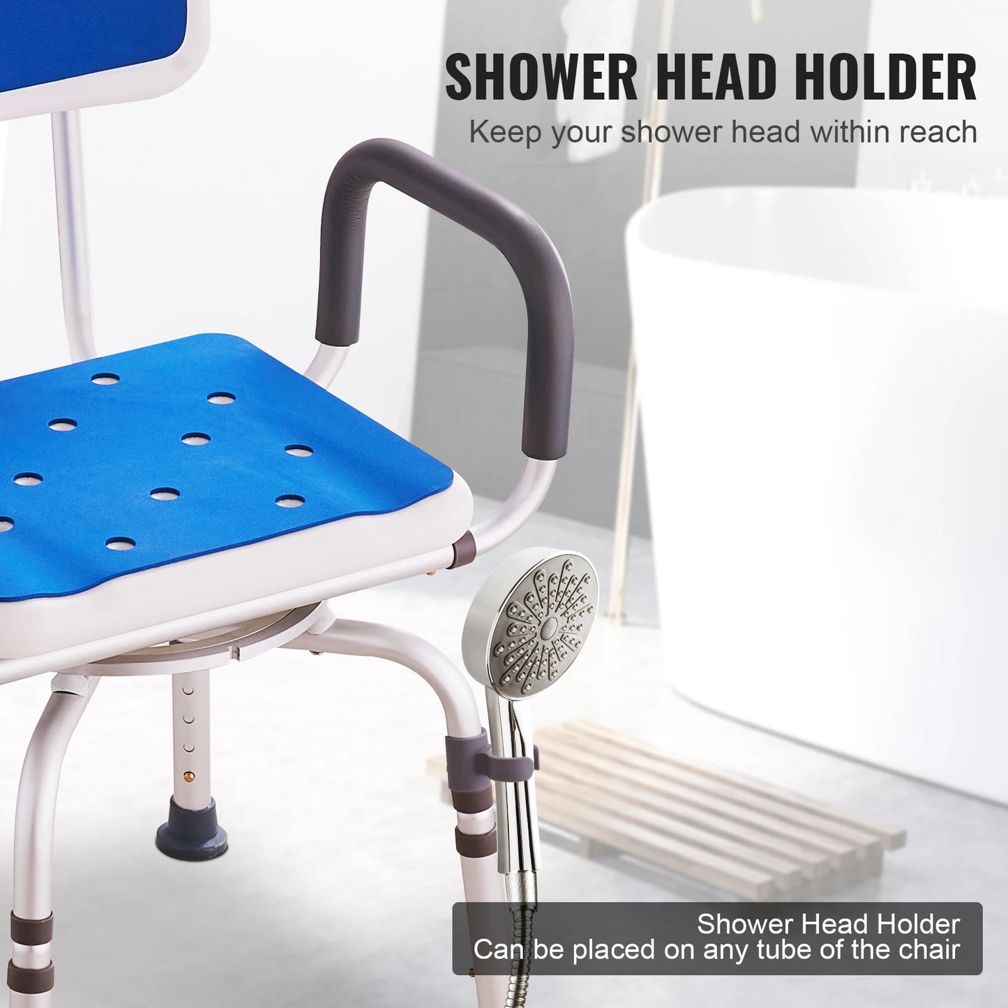 SucceBuy Swivel Shower Chair 360 Degree Adjustable Armrest Backrest Non Slip