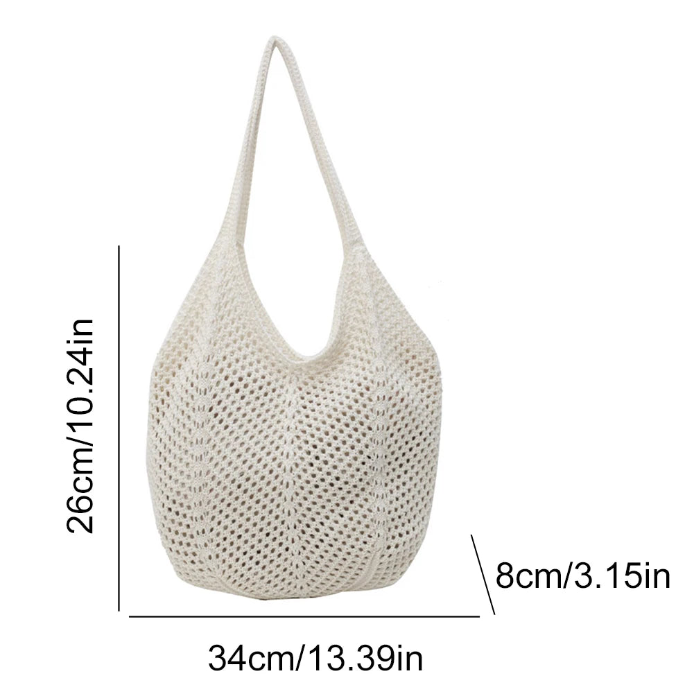 MOJOYCECN Women Knitting Shoulder Bag Large Capacity Crochet Tote Handbag