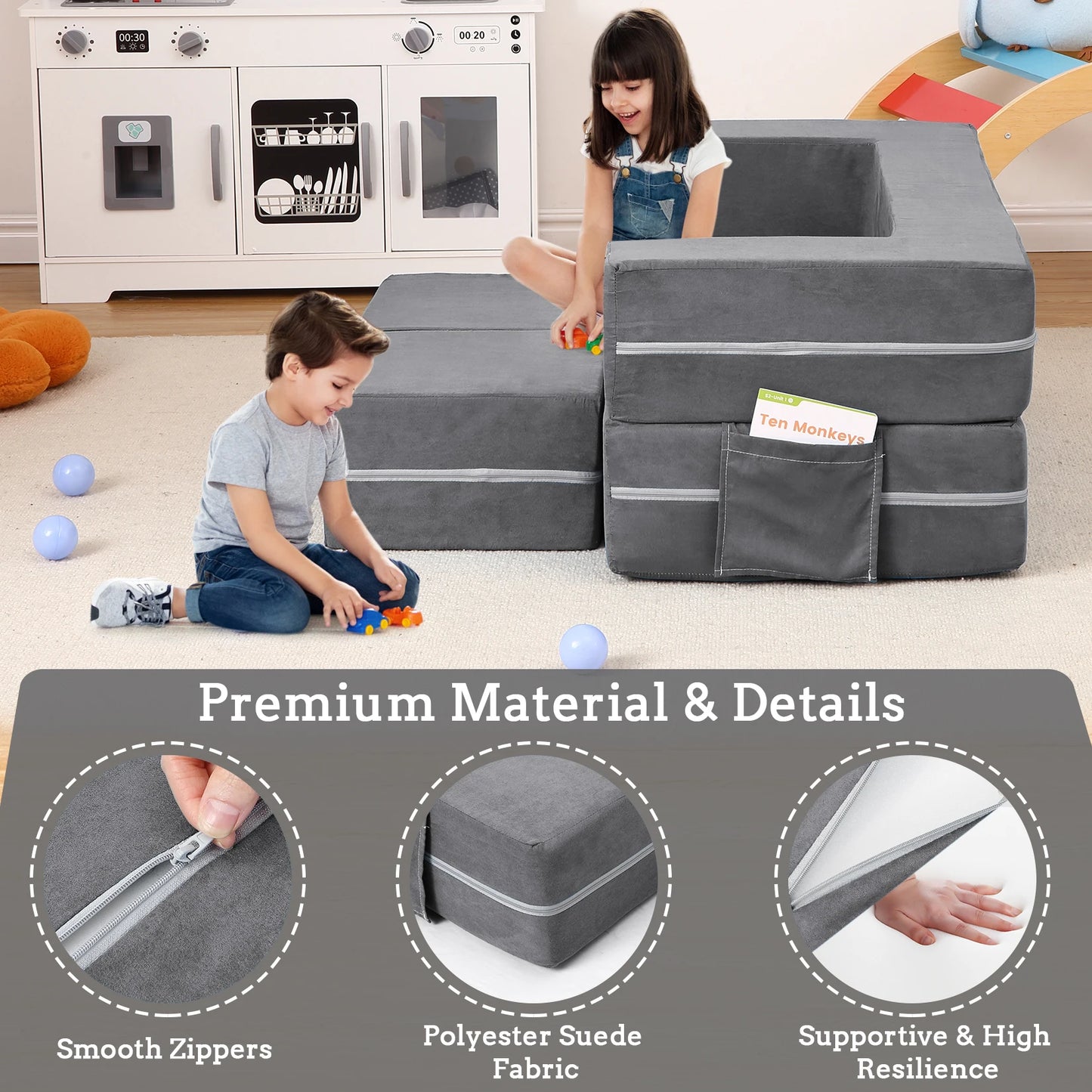 Modular Kids Play Couch 3 Piece Toddler Foam Sofa Bed