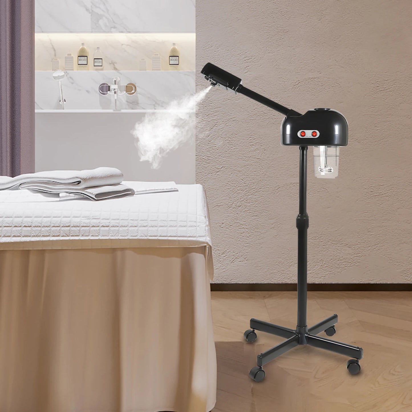 750ml Ozone Facial Steamer Height Adjustable 360 Degree Rotatable Movable Skin Care Equipment for Salon Beauty Spa White Black