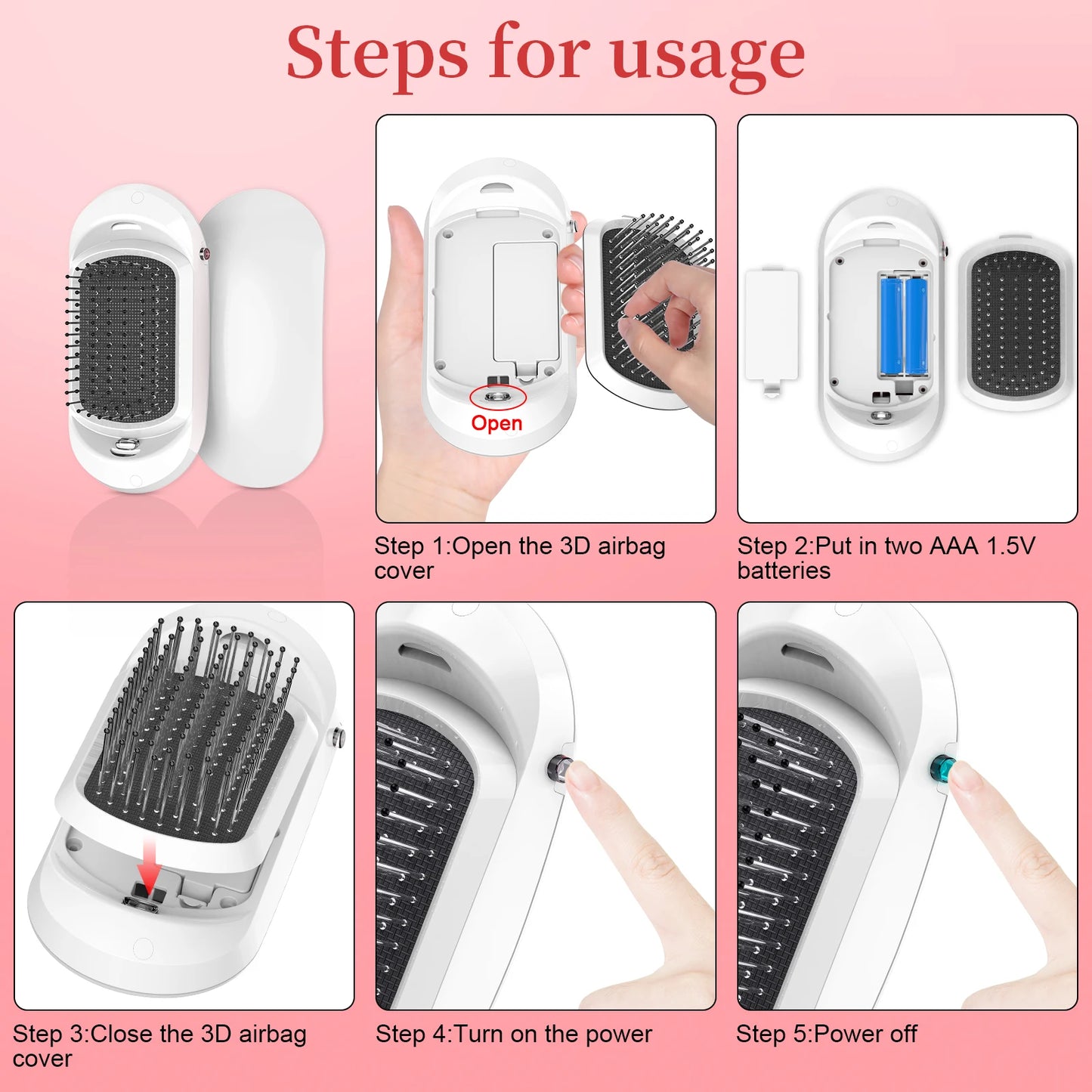 New Version Ionic Hairbrush Portable Negative Ions Anti-Static Massage Hairbrush Colorful Design