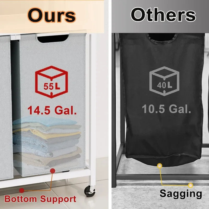 Three Section Rolling Laundry Hamper With Removable Bags