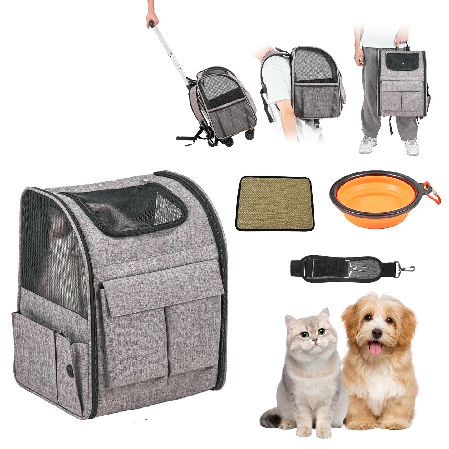 VEVOR Pet Carrier Backpack With Telescopic Handle Wheels