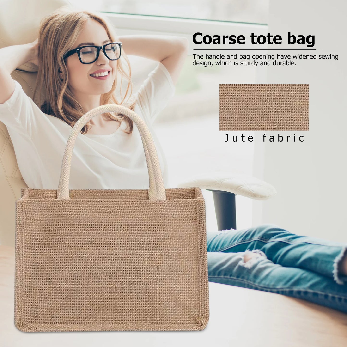 Reusable Women's Jute Tote Bags With Handles For Shopping