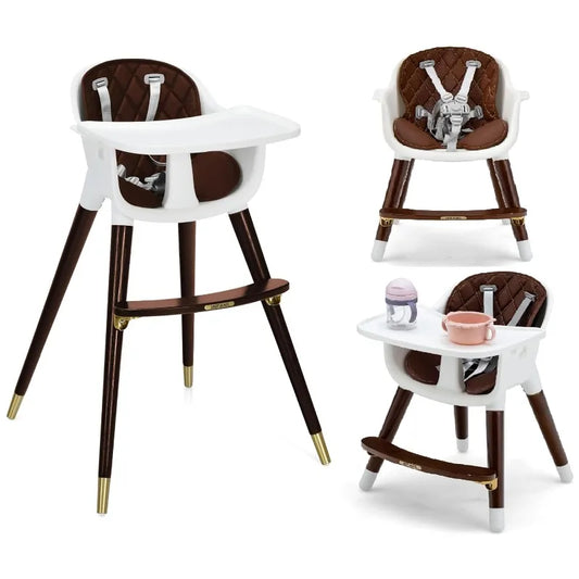 Baby High Chair 3 In 1 Convertible Wooden Highchair For Babies And Toddlers Modern Infant Feeding Chair With 5 Point Safety Harness