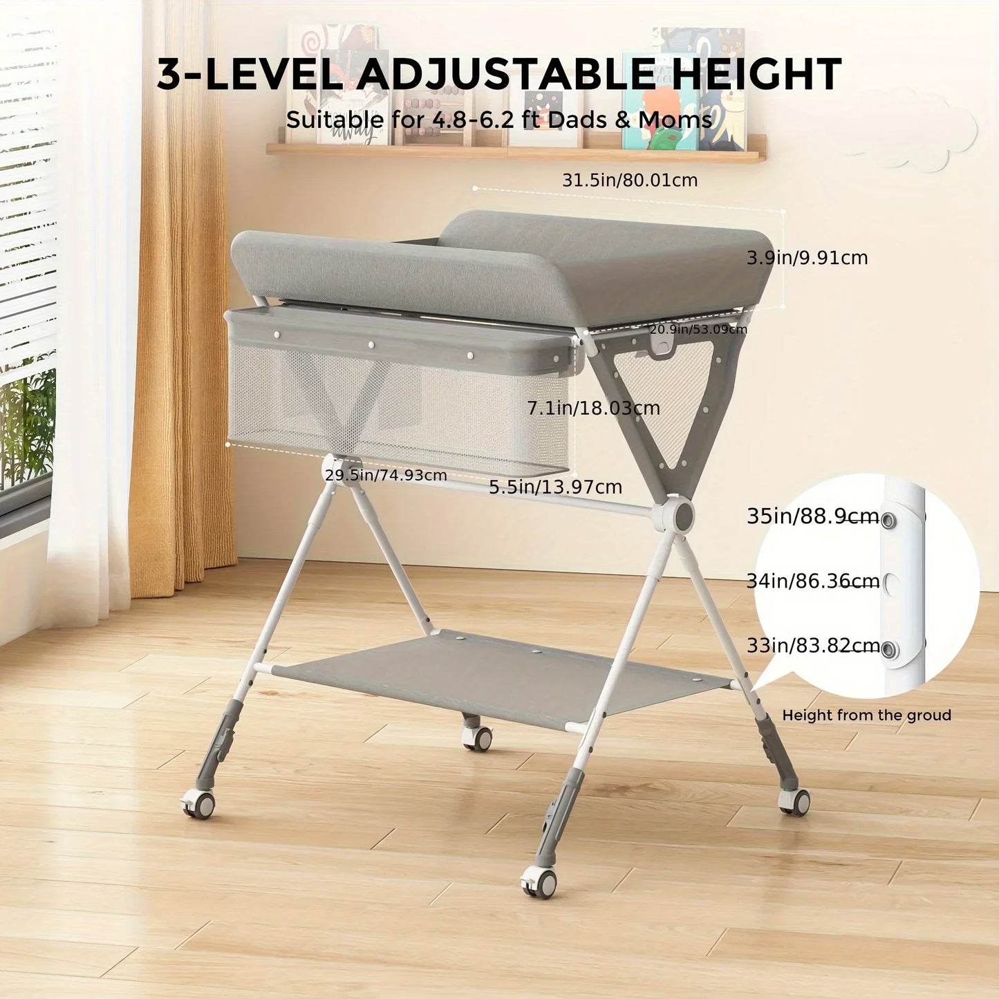 Sejoy Foldable Portable Baby Changing Table With Wheels