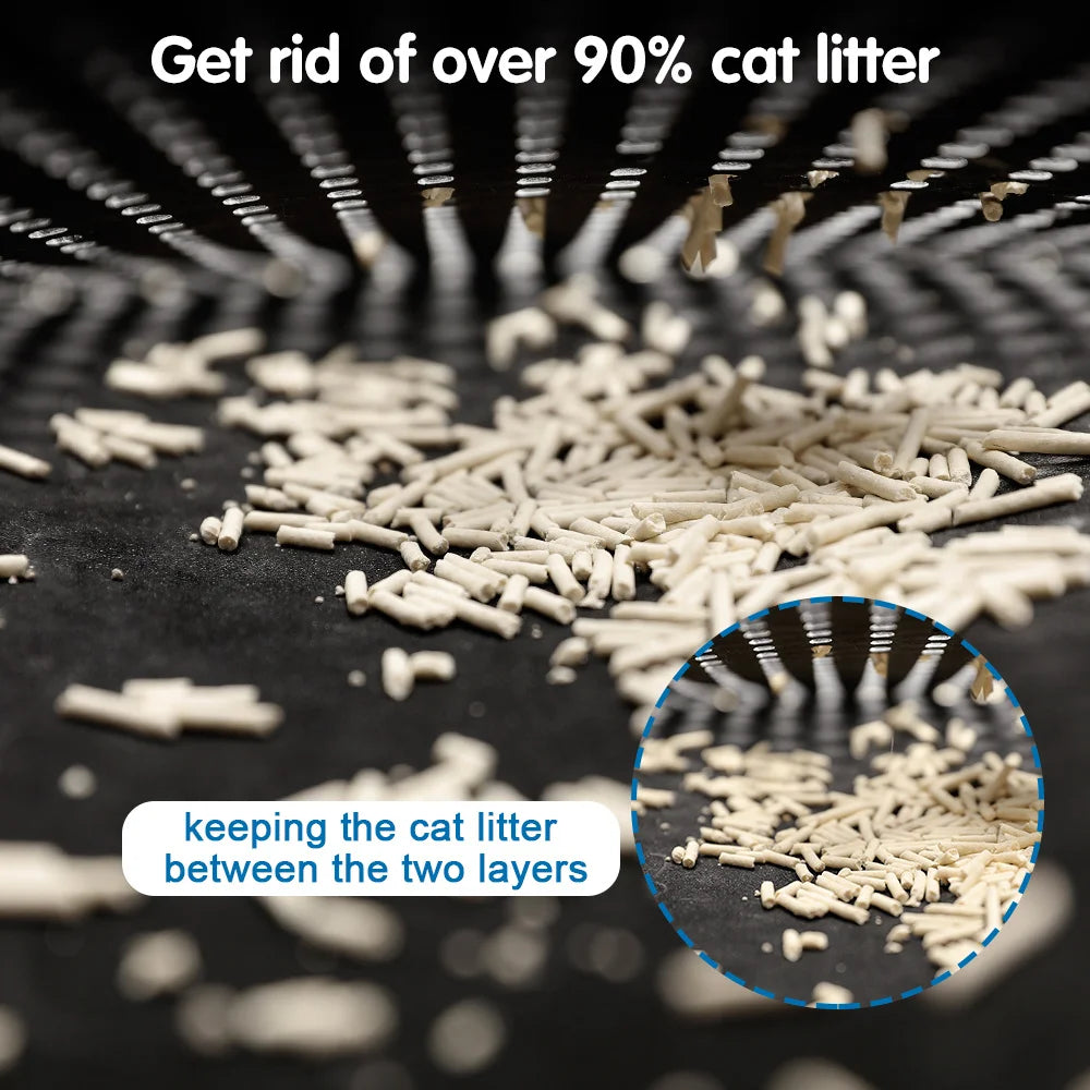 Cat Litter Mat Double Layer Waterproof Easy Clean Scatter Control Scratching Design 21 Inch x 14 Inch Black