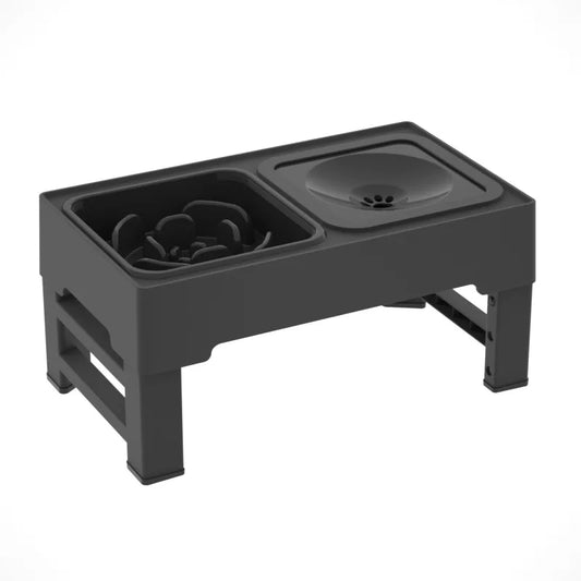 Elevated Dog Food Slow Feeder Adjustable Height Raised Dog Bowl Stand with Stainless Steel Bowls Anti Slip Water Bowl