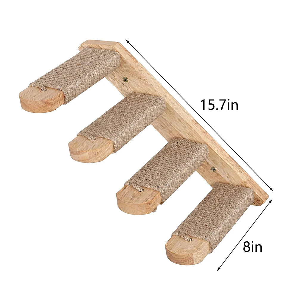 Cat Climbing Shelf Wall Mounted Four Step Stairway With Sisal Scratching Post For Cats Tree Tower Platform