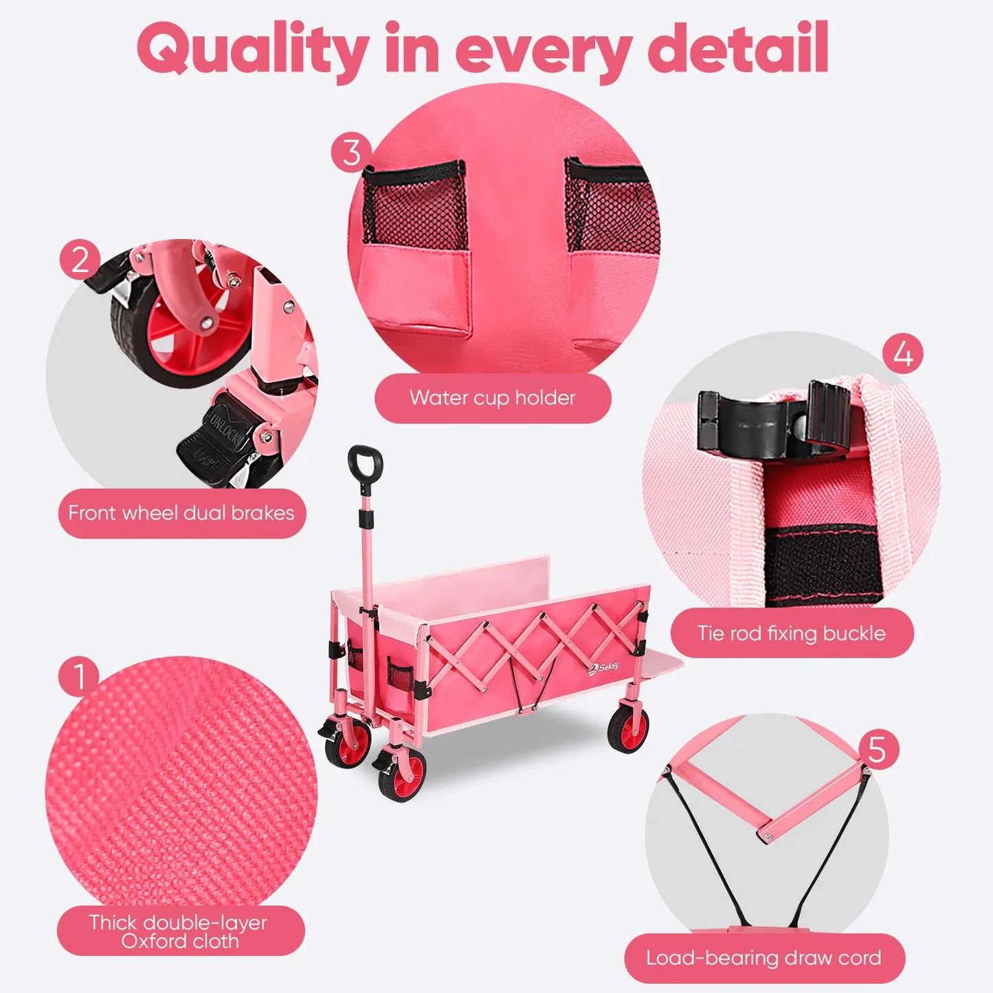 52 Inch Extender Folding Collapsible Wagon Cart Foldable Heavy Duty Lightweight Extra Long Utility Cart 330 Pounds Weight Capacity