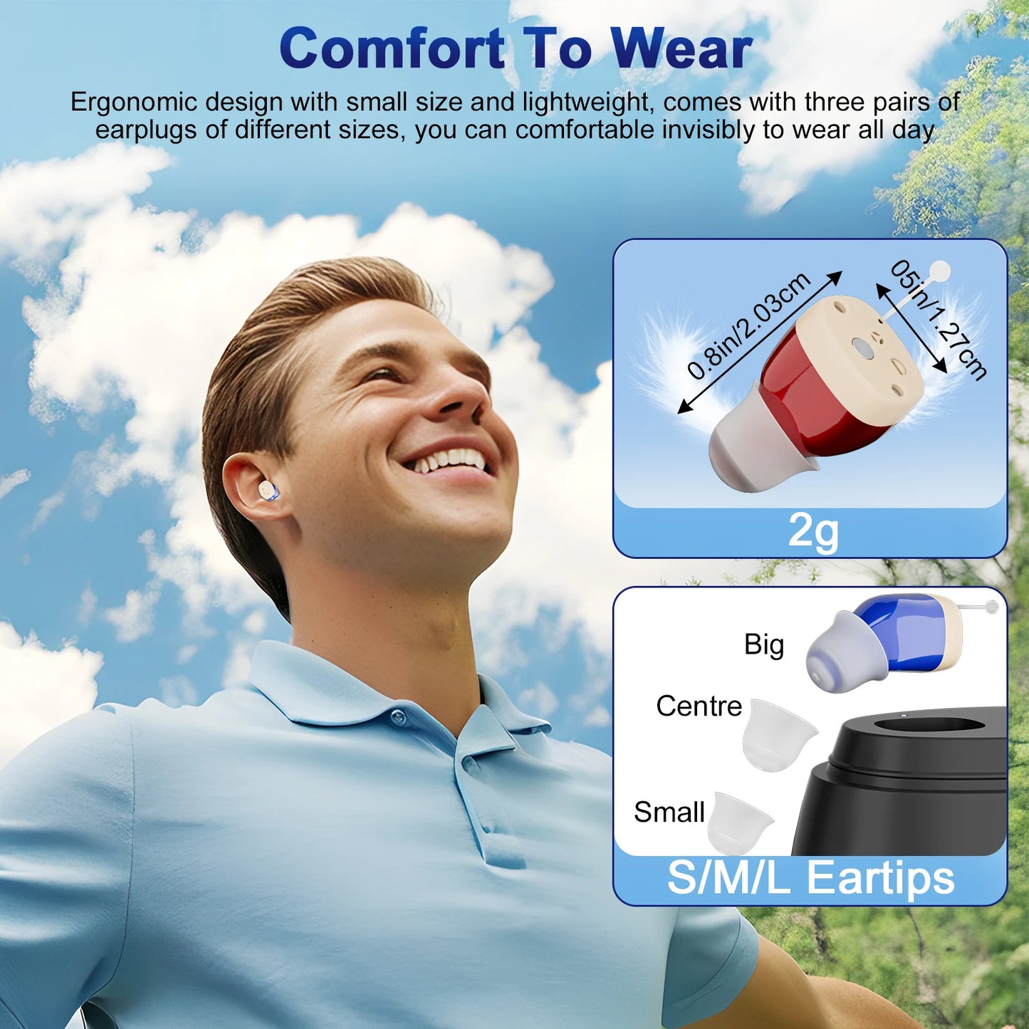 1 Pair Invisible Hearing Aids Mini Aids for Elderly Adjustable Ear Aid for Mild to Moderate Deafness