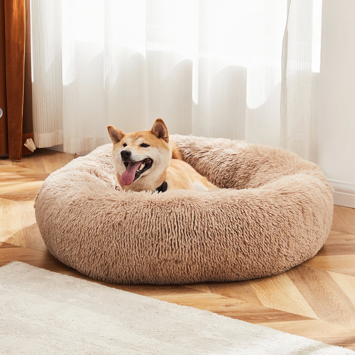 JHK Calming Round Plush Dog Bed For Large Dogs Washable