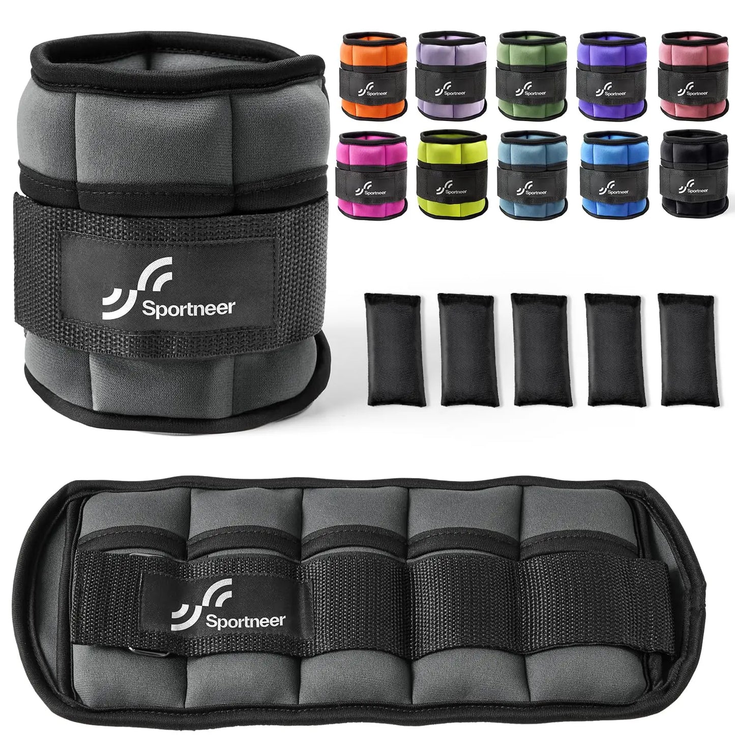 Sportneer Adjustable Ankle Weights 10lb Pair Gym Workouts