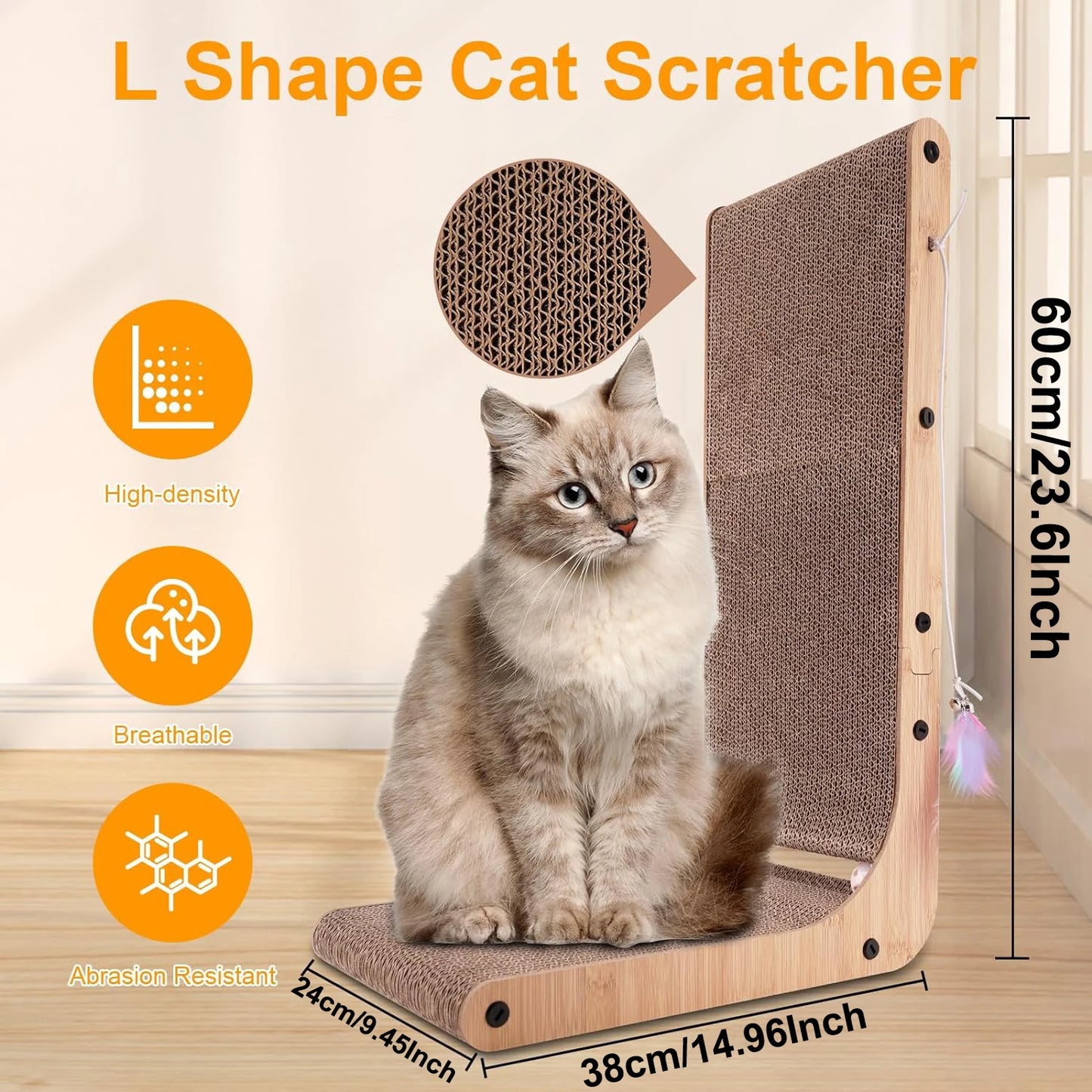 L Shape Cat Scratcher 23.6 Inch Cardboard Cat Scratchers for Indoor Cats Furniture Protection