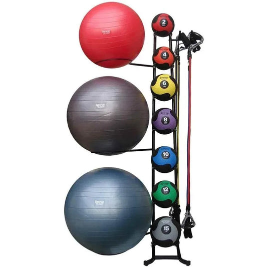 Aeromat Exercise Ball Rack Stand Compact Medicine Ball Rack for Stability Slam and Weighted Balls Steel Club