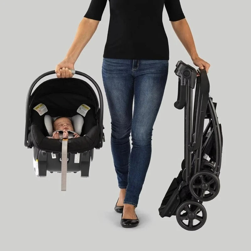 New KeyFit Caddy Frame Stroller Accepts All Infant Car Seats Adjustable Handle Parent Tray Black