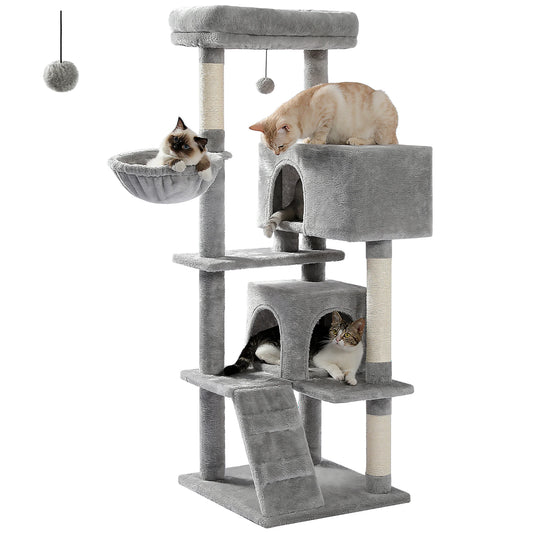 56.3 Inch Cat Tree for Large Cats with Super Large Top Perch Plush Hammock Dangling Pompom and Cat Scratching Post