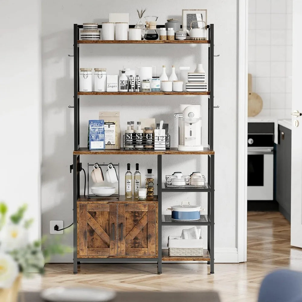 Bakers Rack With Storage Cabinet And Microwave Stand Kitchen