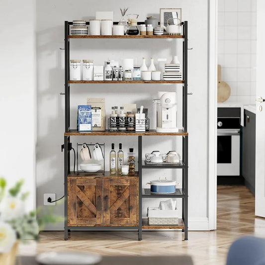 Bakers Rack With Storage Cabinet And Microwave Stand Kitchen