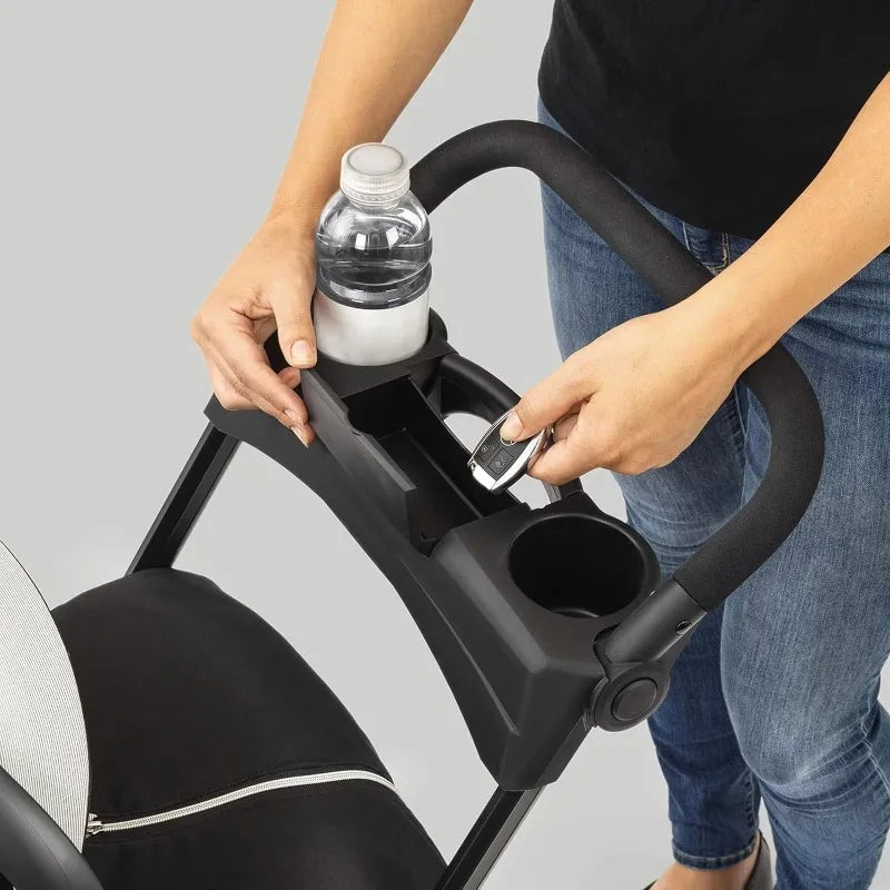 New KeyFit Caddy Frame Stroller Accepts All Infant Car Seats Adjustable Handle Parent Tray Black